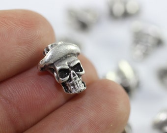 Matte Silver Skull Beads, 14 mm Cowboy Skull Bracelet Charms, Bracelet Beads, Making beads, Skull charms, AKS 028