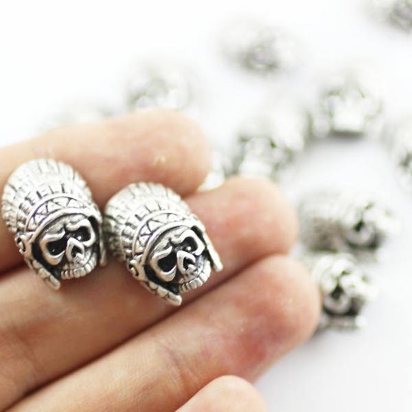 Matt Silver Plated Aztec Warrior Beads Aztec Warrior Beads, 20 mm Indian Charm, Aztec Skull Charms, Indian Chief Headdress, bracelet charms