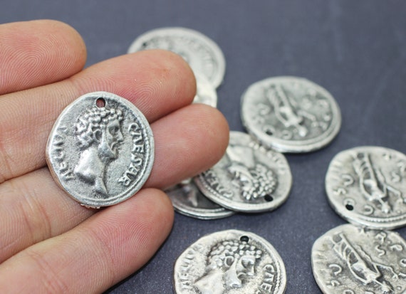 Roman Empire Emperor Ceasar Replica Coin Matt Silver Coins 27 Mm