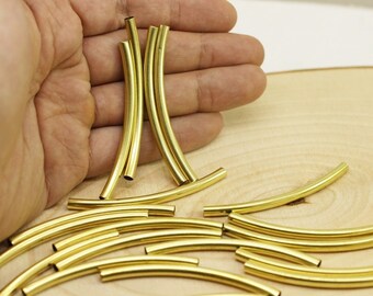 Raw Brass Curved Tube Beads 3x42mm - Jewelry Spacer Tubes KLP 008