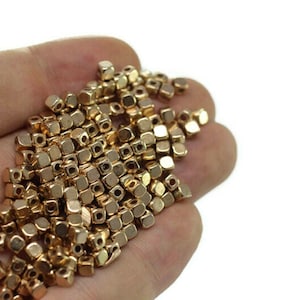 Gold Tone Tiny Square Beads 3x3mm - Cubic Bead Spacers - Tiny Cubes - DIY Craft Supplies - GNC 020