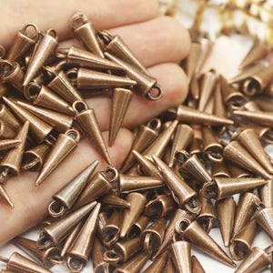 Antiq Copper Mini Spike Charms, 6.5x20 mm Spike Pendants, Conical Spike, Spike Findings, earring charms, pendulum Charms, spiky charms SPKC