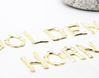 Buchstabe Charms, Anfangsbuchstaben Alphabet Anhänger Halskette 24K glänzend vergoldet Bambus rustikalen Stil A bis Z, Bambus Anhänger, Knochen Halsketten BMBN