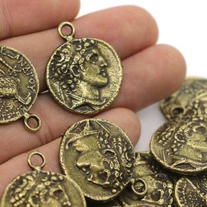 Bronze Coins, 25x29 mm Bronze Pendant, double side charms, Roman eagle coins, Medallion Pendant, Caesar coins, Ancient Rome coins, RRCP