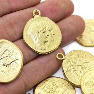 Ancient Egypt Coins, Matt Gold Coins, coin pendant, double side charms, Egyptian Pendant, Pharaoh coins, Pharaoh charms, coin charms, EGYP