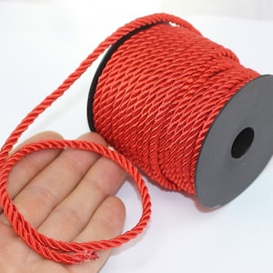 Red Rayon Rope, 4 mm (0,15 inch), Red cord, Twisted Braid Cords, Artificial Silk Rope, Jewelry Cords, satin cords, Bracelet cords, CRDN
