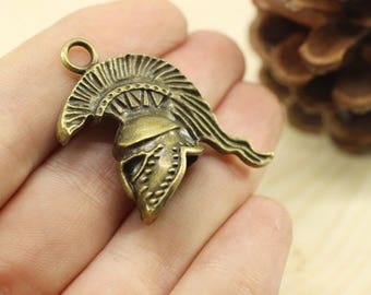 Antique Bronze Gladiator Helmet Pendant, 13x34 mm Large Knight Helmet Charms, Spartan Roman Warrior Pendant, Gladiator Pendant, GDPT