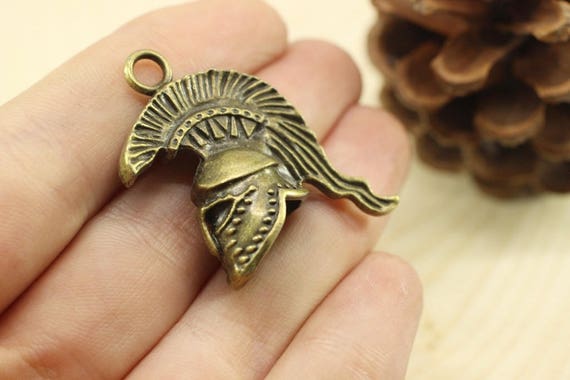 Antique Bronze Gladiator Helmet Pendant, 13x34 mm Large Knight Helmet Charms, Spartan Roman Warrior Pendant, Gladiator Pendant, GDPT