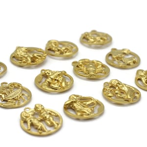 Mat Gold Horoscope Pendant, 34x38mm Zodiac Charms, Horoscope charms, Zodiac Coin charms, Zodiac pendant, For Jewelry Making, Greek,  ZDCN