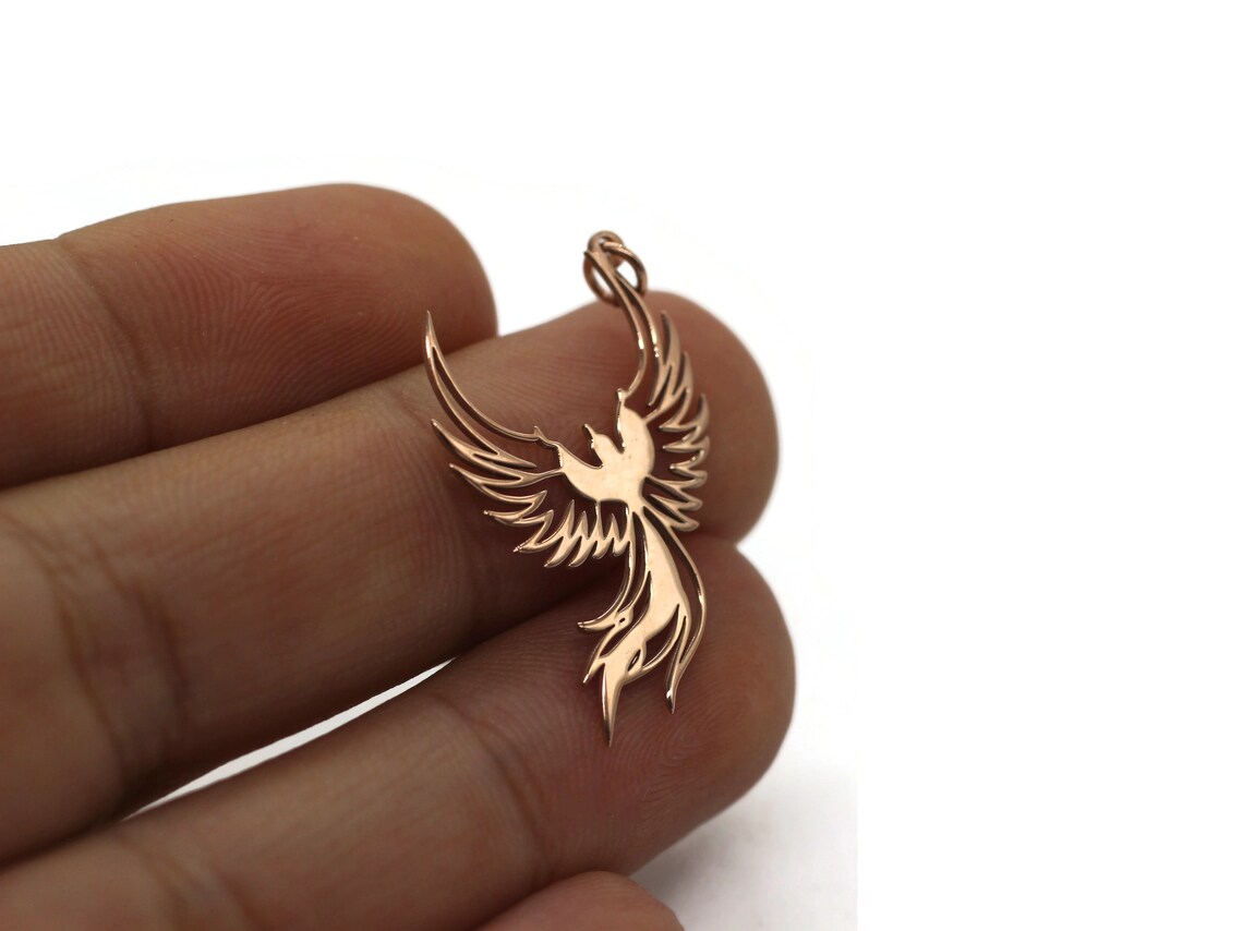 Phoenix Rose Gold Plated on 925 Sterling Silver Charm Etsy