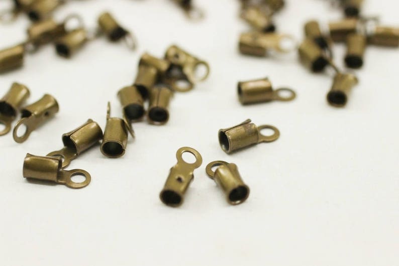 Cord Ends 3x8mm Cord tip leather ends Antique Bronze Leather Crimp Ends with Loop Crimps GNC Crimp End Findings crimps