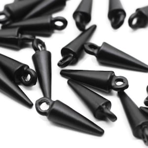 Matt Black Mini Spike Charms, 6.5x20mm Spike Pendants, Conical Spike, Spike Findings, earrings charms, pendulum Charms, spiky charms, SPKC