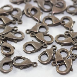 Antique Copper Lobster Clasps, 9 x 15mm Parrot Clasps, Necklace clasps, Bracelet clasps, claw clasps, jewelry supplies