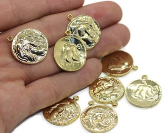 24 K Shiny Gold Medusa coin charms, Earring charms, Greek charms, olympus charms, Medusa Pendant, Medusa charms, medallion charms, MDSX