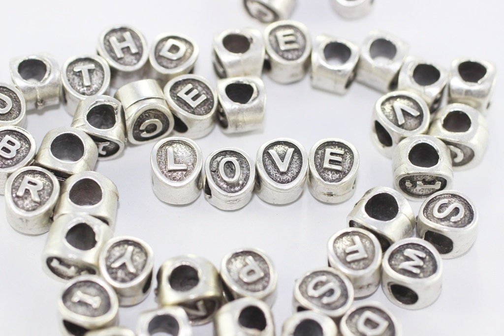 Alphabet bead, 7.5x8.5mm, Bracelet bead, personalized beads, Letter Beads, silver alphabet bead, alphabet letter bead, ALPH