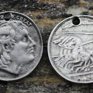 Matt Silver Plated Coins, 26 mm Silver Pendant, double side charms, Roman Pendants, Medallion Pendant, Caesar coins, Alexander Coins, ALCP