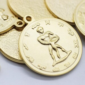 24 K Matt Gold Coins, Gold Pendant, replica coins, coin charms, Horoscope charms, coin pendant, Aquarius charms, Necklace charms, AQCH