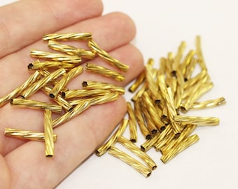 Brass Twisted Curved Tube Beads 3x20mm - Mini Spacer Tubes - Tube Beads - Mini Spacers , mini tube beads, spacers, Brass tube beads, MTL