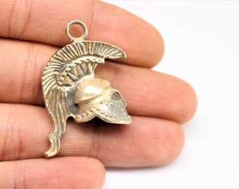 Large Gladiator Helmet Pendant, 13x34 mm Raw Brass Knight Helmet Charms, Spartan Roman Warrior Pendant,  Gladiator Pendant, GDPT