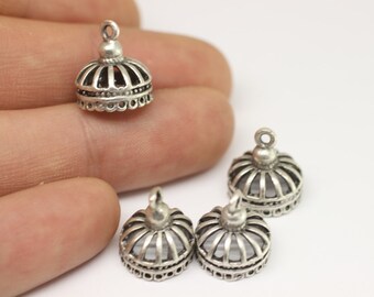 Matt Silver Filigree End Caps, Metal Laced Silver Ends, 13x13 mm Caps with loop, Half Bird Cage Ends, Bead caps, Making jewellery  KST 096