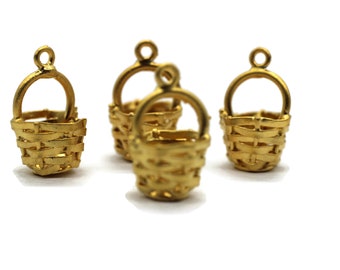 Matt Gold Plated Basket charm, Gold basket pendant, Hamper charms, earring charms, necklace charms, hamper pendant, Small Basket