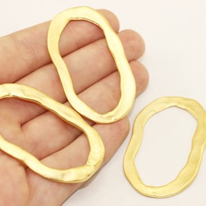 Oval Ring Closed Loop Pendant Connector, Large Gold Plated Curved Ring Round, 32x55mm Curved Gold Ring, Jewelry Findings, OVLR