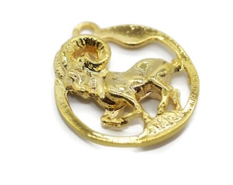 Shiny Gold Aries charms, 34x38mm Zodiac Charms, Horoscope charms, Zodiac Coin charms, Aries pendant, For Jewelry Making, Greek charm, ZDCN