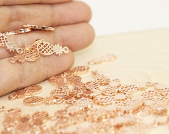 Ciondoli a forma di ananas placcati in oro rosa, componenti per collane, piccoli ciondoli a forma di ananas da 8 x 20 mm, ciondolo a forma di frutto tropicale, ciondolo a forma di frutta, KYS
