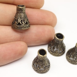 Antique Bronze Filigree Cone Bead Caps - 15x18 mm Filigree Caps - Flower Tassel Caps, Beadcaps