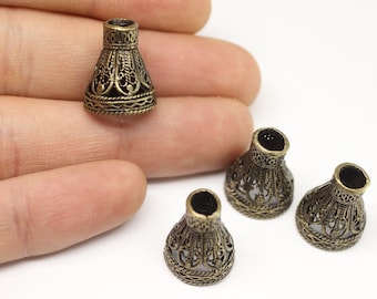 Antique Bronze Filigree Cone Bead Caps - 15x18 mm Filigree Caps - Flower Tassel Caps, Beadcaps