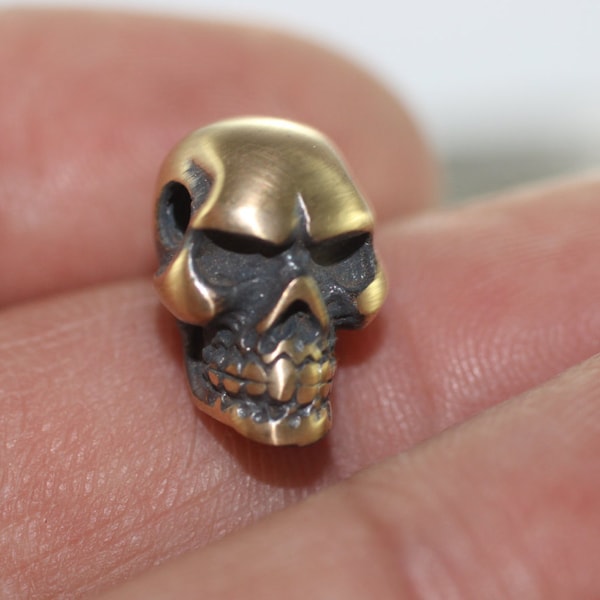 1 Pc Solid Bronze Skull Beads, 16 x 10mm Skull Beads with Two Holes, Human Skull, Horror Beads, bracelet beads, LRA 003