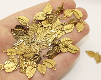 Raw Brass Leaf Charms, Pendant ,Tiny Raw Brass Leaves, Leaf Findings (8x14 mm) ,Leaf Charms, Leaf pendant, Leaf, KLP