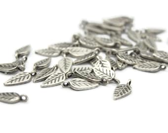 Antique Silver Leaf Pendant, Mini Leaf Pendant, Leaf Charms, 8x19mm Small Leaf, Leaf Silver Charms, Charm Findings, Silver Findings, LFPC