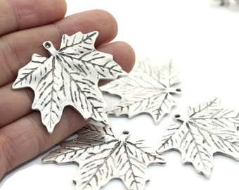 Matt Silver Maple charms, Huge Charms, 45x47mm, Maple pendant, Leaf charms, Findings, Leaf pendant, Necklace charms, Autumn charms