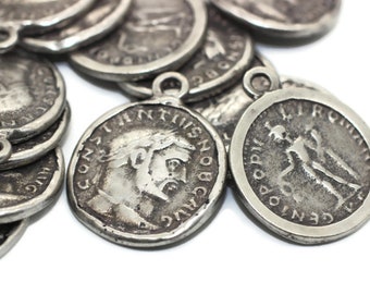 Roman Empire coin charms, Replica Coin, Matt Silver Coins, 32 mm Silver Pendant, double side charms, Roman Pendants, roman coins, CONC