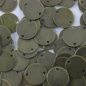 12 mm Two Holes Bronze Coins, Antique Brass Round Stamping Blanks, Round Stamping Discs, Stamping Blanks, Stamping Tags, coin charms