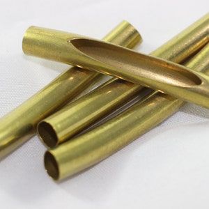 Rohes Messing gebogene Röhren 7 x 50 mm, Hohlröhren Perlen, Röhren Charms, Spacer Perlen, Röhren Zubehör, Halsketten Elemente, KLP 005