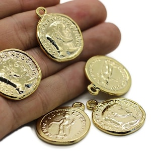 Shiny Gold Plated Emperor Trajan Coin Pendant | Roman Coin Necklace | Personalized Gift | Medallion Pendant | Gold Coin Charm