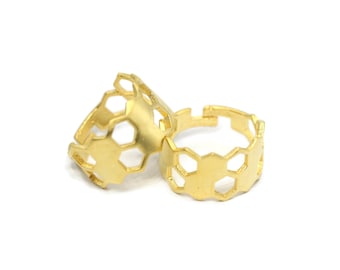 Adjustable Matt Gold Plated Honeycomb Rings | Hexagon Rings | Checkered Rings | Adjustable Brass Rings | Geometric Rings,  HNY1