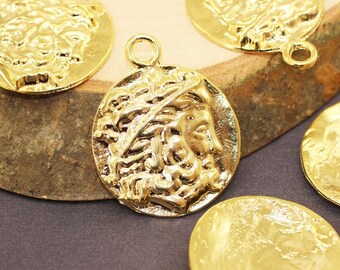 Roman Coin Pendant, 32x42 mm Shiny Gold Pendant, Gold coin charms, Ancient Greek Coin, Medallion Pendant, Caesar coins, Gold Coins, CSRC