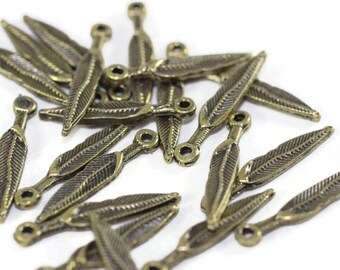 Antique Bronze Feather Charms, Feather Findings, Tibetan Feathers 5x26 mm, Large Leaf, Leaf charms, making jewellery, Leaf pendant, LFFC
