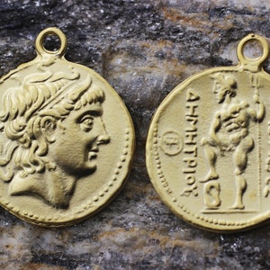 Matt Gold Coins, 27x33 mm Gold Pendant, double side charms, Roman Pendants, Medallion Pendant, Caesar coins, Ancient Rome coins, RRCP