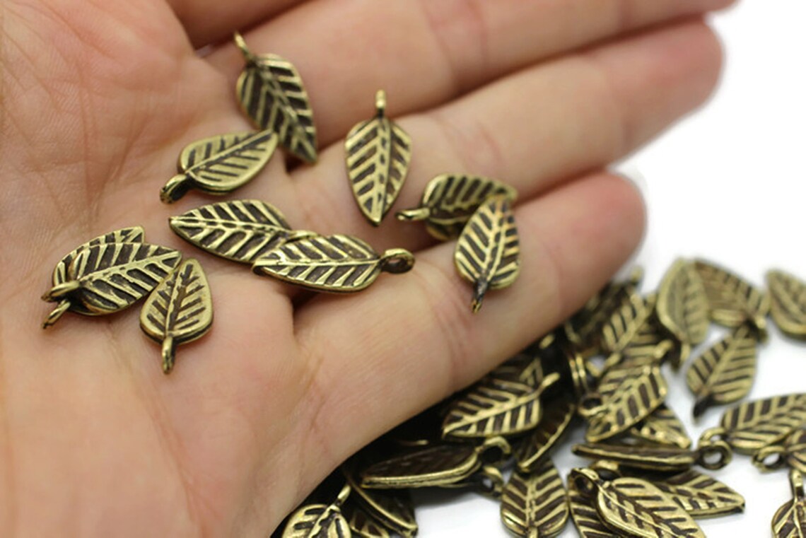 Antique Bronze Leaf Pendant Mini Leaf Pendant Leaf Charms Etsy