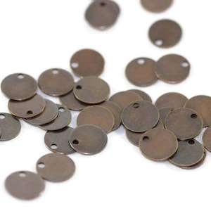 Antique Copper Round Charms, 8 mm One Hole Connectors, Round Stamping Discs, Stamping Blanks, Stamping Tags, brass findings