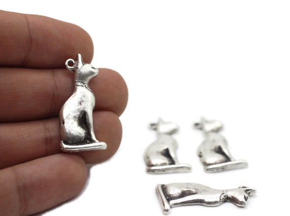 Matt Silver Egyptian Cat Charm Personalized Gift Cat Necklace