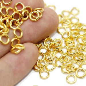 1.2x6 mm Shiny Gold Plated Jump Rings, Tiny Jump Ring Connector, Gold Plated Tiny Connectors, Gold Plated Ring Findings, 6mm Jumprings, JMPH