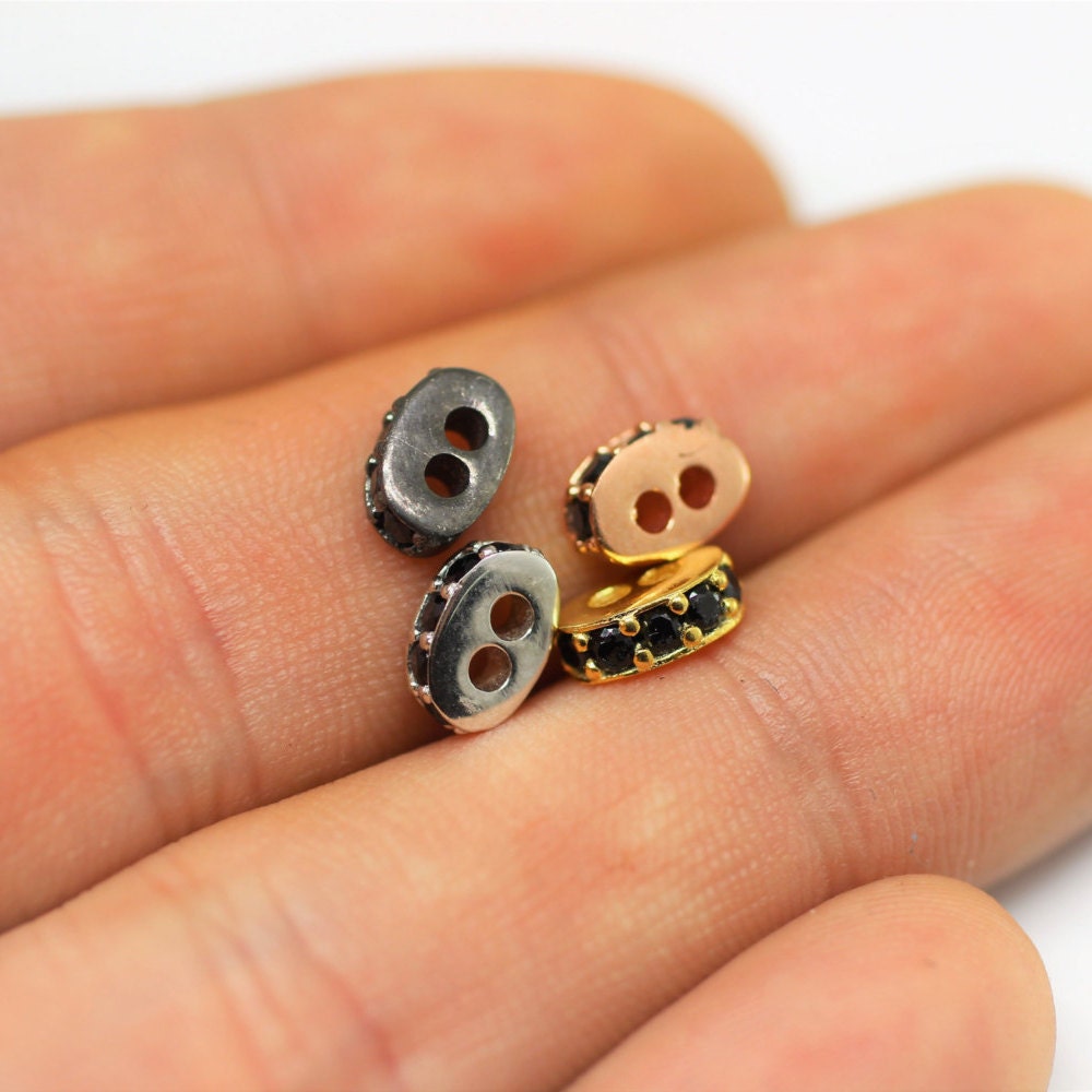 Tiny Spacer Beads With Black Rhinestones 5x8 mm Two Holes Etsy