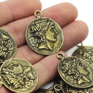 Antique Bronze Coins, 27x33 mm Bronze Pendant, double side charms, Roman Pendants, Medallion Pendant, Caesar coins, Ancient Rome coins, RRCP