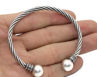 Spiral Matt Silver Plated Cuff Bracelet Bangle with ball, Customizable Silver Cuff, Bracelet Bangle, Cuff Bangle, Bracelet findings,