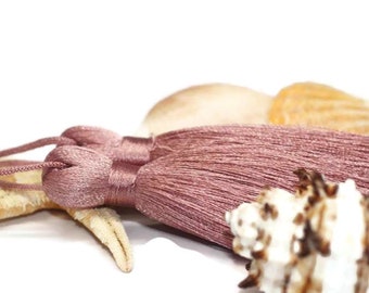 Dusty Pink Extra Large Silky Tassel, 110 mm Large Tassels, Mala Necklace Jewelry Making Supply, Tassel Pendants, earring tassels, PSK 044